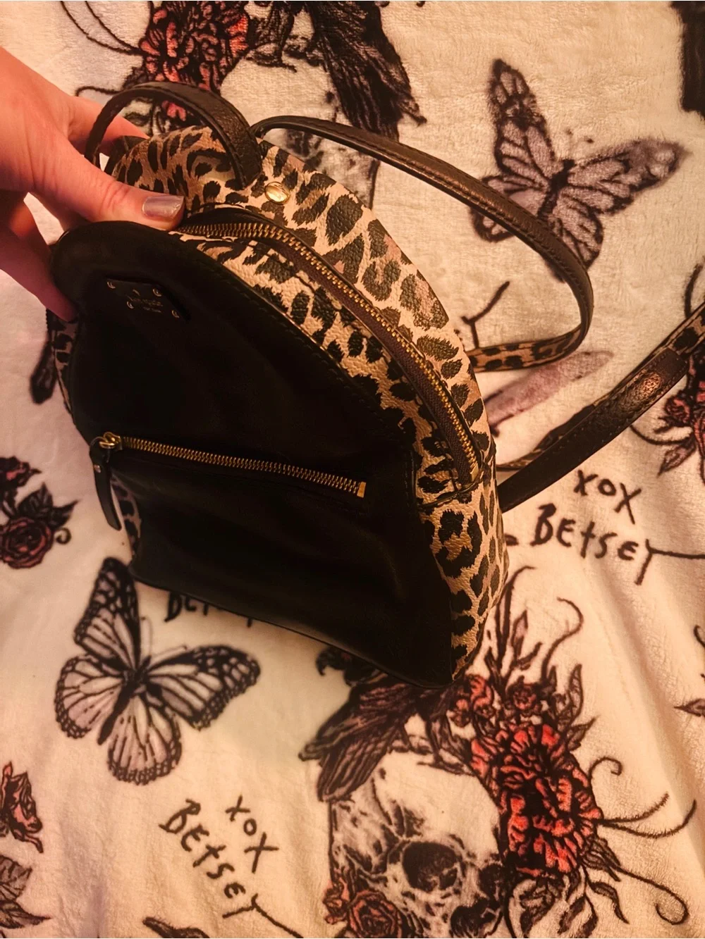 ♠️Kate Spade leopard trim backpack